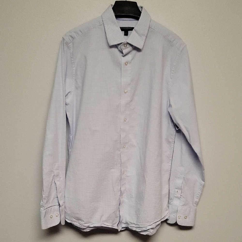 Banana Republic Slim Fit Blue And White Mini-check Dress Shirt